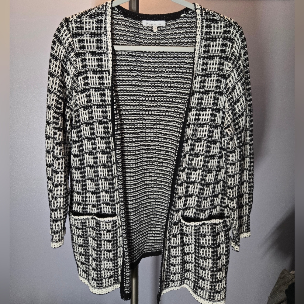 Skies Are Blue Black and White Cardigan Sweater
